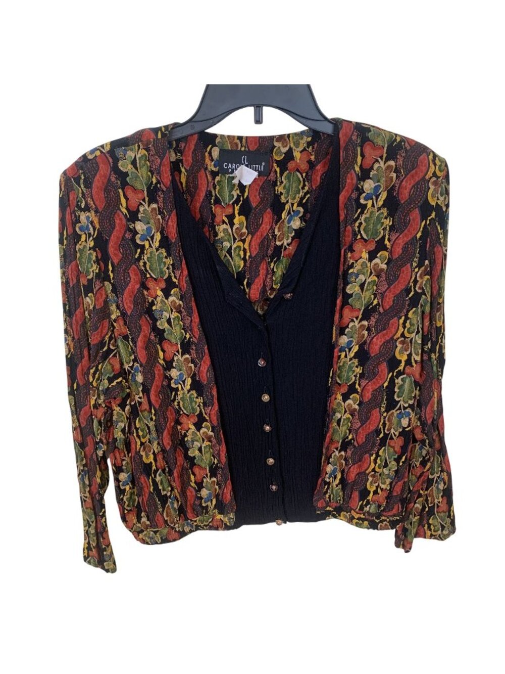 Vtg Carole Little Womens Blouse Petites Abstract Button Front Rayon Black Medium